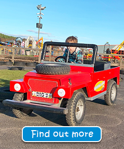 Mini Landrovers ride at Diggerland UK Theme Park