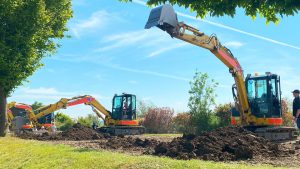 Giant Diggers ride at Diggerland UK Theme Park.