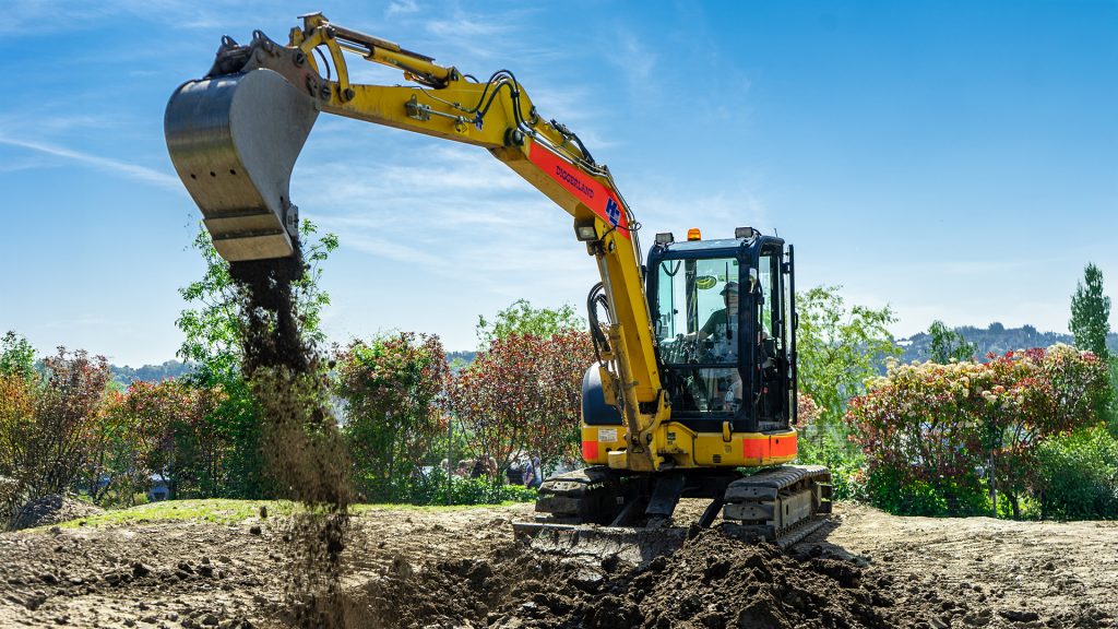 Giant Diggers at Diggerland where children can ride diggers