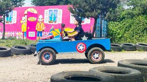 Mini Landrovers ride at Diggerland UK Theme Park.