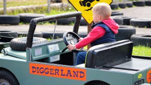 Mini Landrovers ride at Diggerland UK Theme Park.