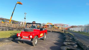 Mini Landrovers ride at Diggerland UK Theme Park.