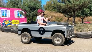 Mini Landrovers ride at Diggerland UK Theme Park.