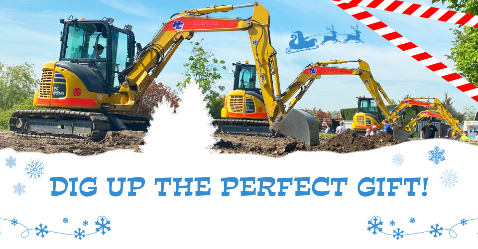Dig Up The Perfect Gift text with an image showing the Dirt Diggers ride at Diggerland