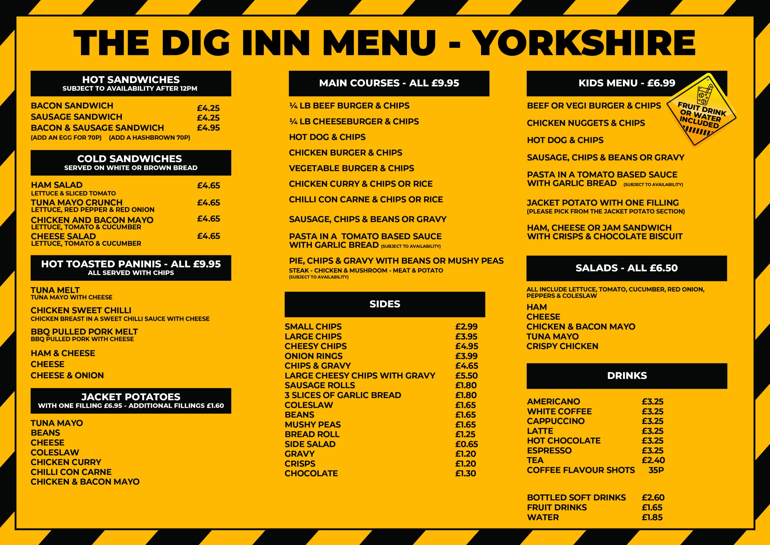 Yorkshire Dig Inn Menu