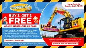 Looking for an unforgettable family day out this June? Diggerland is making it even easier to enjoy a fantastic day packed with excitement, adventure and construction-themed fun with our incredible Buy 2 Tickets, Get 2 FREE offer! For a limited time, simply pay on the gate for 2 general admission tickets (£39.50 per person) and receive 2 additional general admission entries completely FREE. That's a full day out for up to four people at one amazing price.